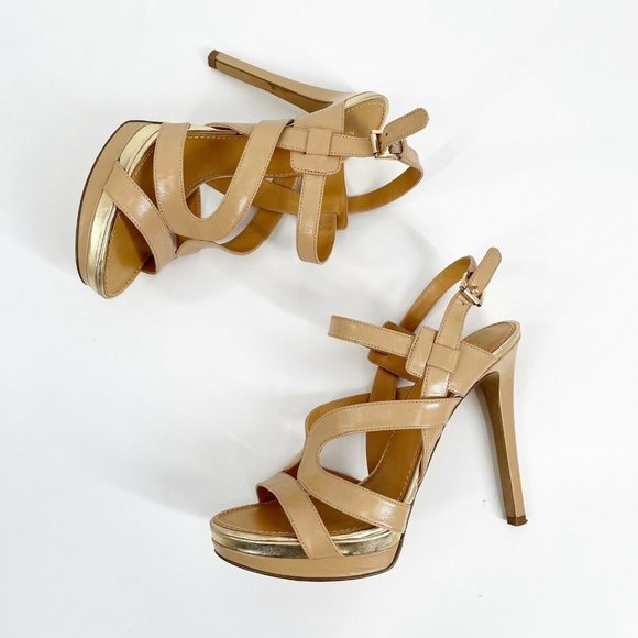 Nine West Tan Strappy Sandal Heels Sz 9 - Picture 3 of 8